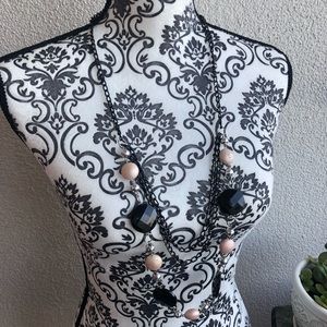 Layered Pink, Black, Silver Round Bead Necklace